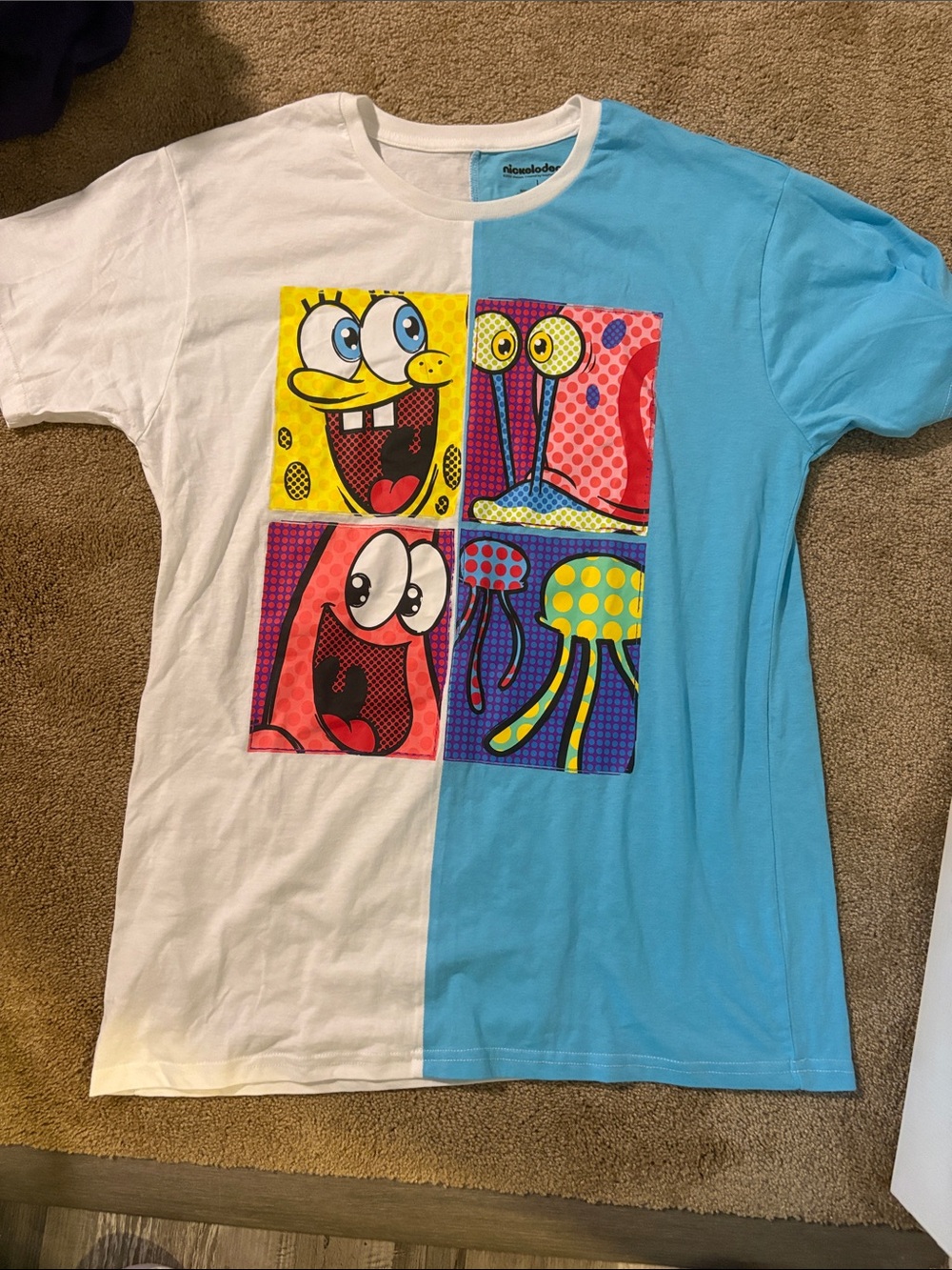 Nickelodeon SpongeBob Pop-Art Split White & Light Blue Tee